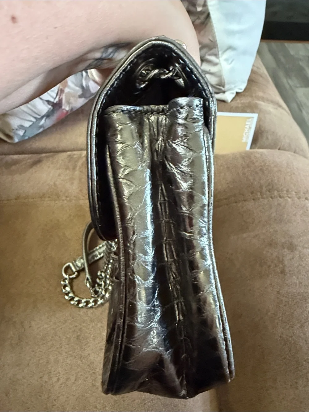 Michael Kors Silver Metallic Snake-Embossed Crossbody Bag NWOT